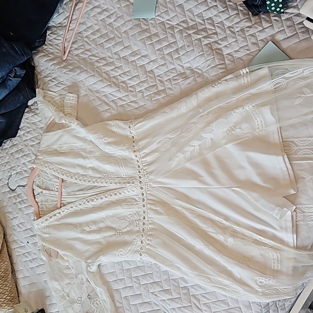 Lace-Trim Cream Women's Romper Jumpsuit